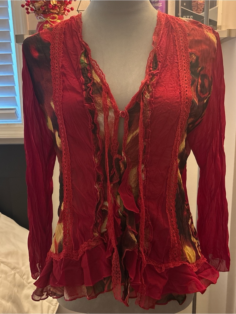 Red Sheer Ruffled Blouse - Women Intimates & Sleepwear